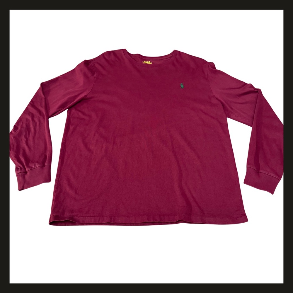 Polo Ralph Lauren Long Sleeve Shirt Men’s Large Burgundy Maroon Green Pony EUC